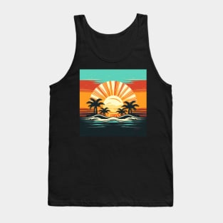 Retro Sunset Rays Wavy Shirt beach Tank Top